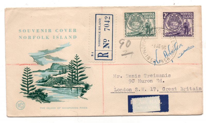 Norfolk Island 1956 FDC SP Centenary PMK Registered WS29556 