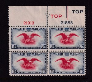 1938 Airmail 6c Sc C23 bi-color eagle and shield MHR plate block Type 2 (06