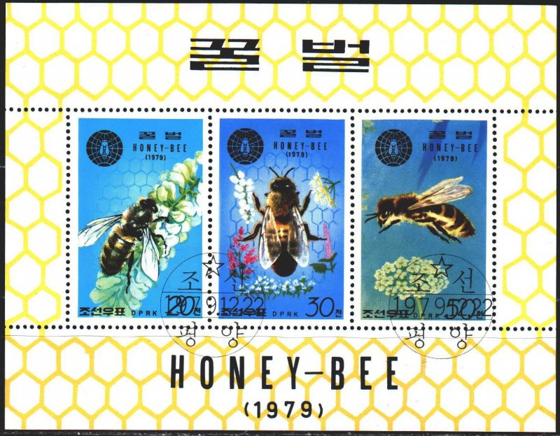 North Korea. 1979. Small sheet 1929-31. Bees, fauna. USED.