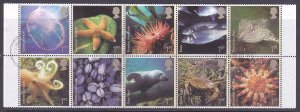Great Britain 2437a (2428-37) Used 2007 Marine Life Block of 10 Very Fine