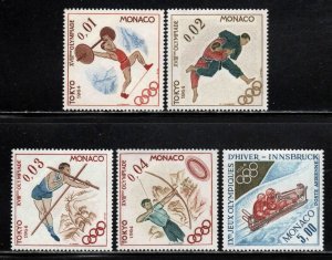 Monaco # 592-95 + C65 ~ Cplt Set of 4 + C65 ~ '64 Olympics ~ Unused, HM