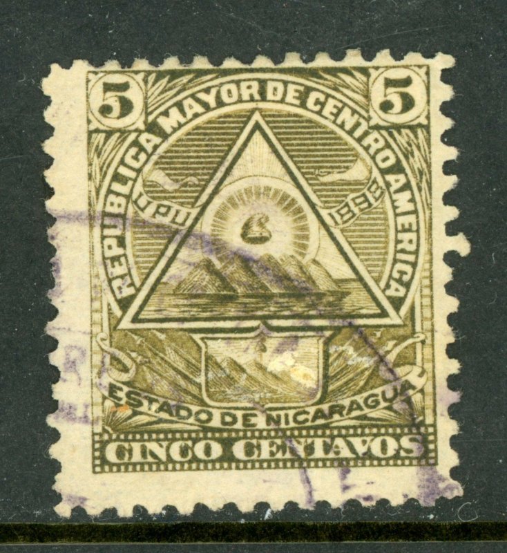 Nicaragua 1898 Seebeck Coat of Arms 5¢ Unwmk VFU B783