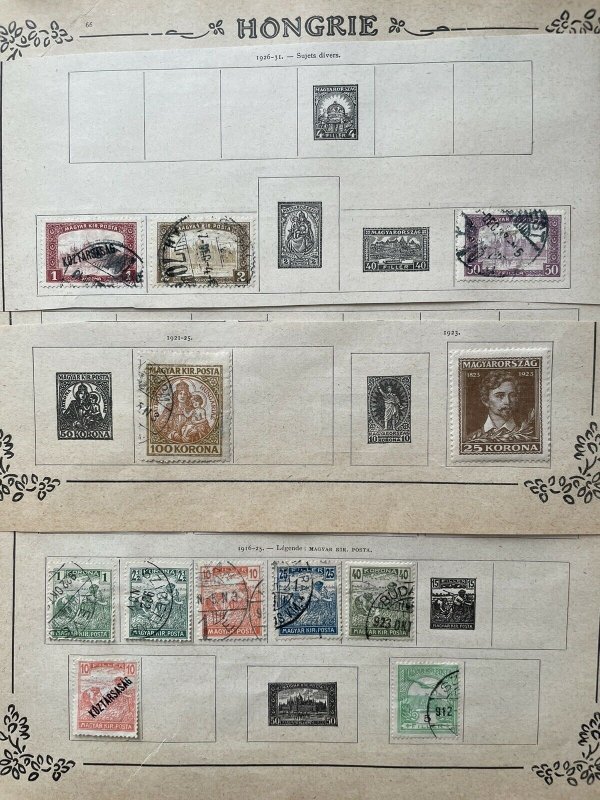 Lot of 12 Early 1900’s Hungary 11 Used Stamps, 1 MH; all hinged, Assorted Values