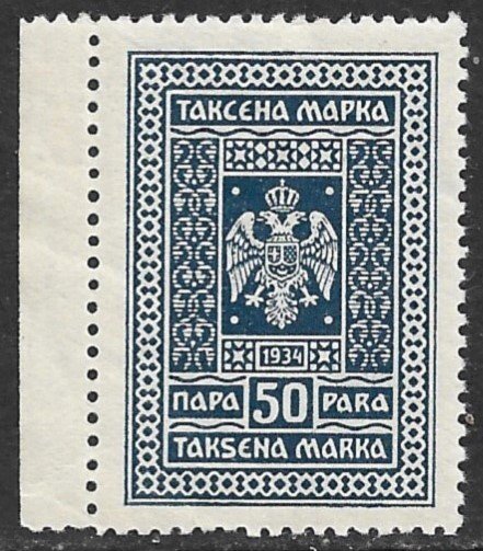 YUGOSLAVIA 1934 50pa  ARMS General Revenue Bft. 120 MNH