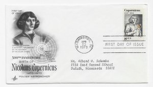 US 1488 8c Copernicus single on FDC Artcraft Cachet/ PCS Variety ECV $10.00