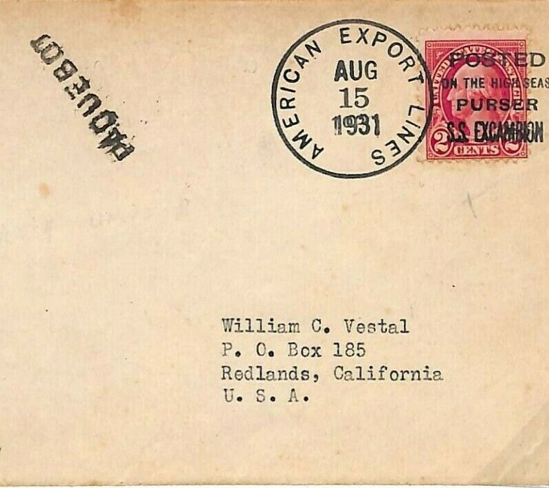 USA MARITIME Cover *AMERICAN EXPORT LINES* Paquebot France 1931{samwells} B87