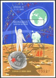 Mongolia C13, MNH. Michel 566 Bl.19. Apollo 11 US Moon mission, 1969. Lunik-2.