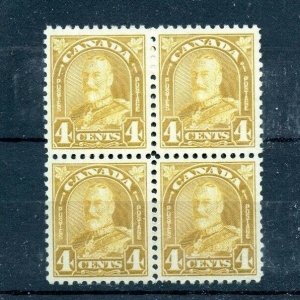 SUPERB #168 4c Yellow Arch plate block of 4 MNH Cat $200  Canada mint