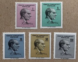 Turkey 1965 Ataturk set of 5, MNH. Scott 1689-1693, CV $7.55