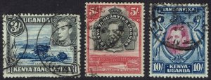 KENYA UGANDA & TANGANYIKA 1938 KGVI PICTORIAL 3/- 5/- AND 10/- USED