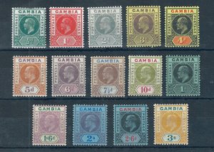 Gambia 1909 Edward VII colours changed full set of stamps. Mint. Sg 72-85
