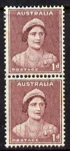 Australia 1937-49 KG6 Queen Elizabeth 1d maroon coil pair...