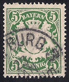 Bavaria #62 5 PF Coat of Arms Stamp used F-VF