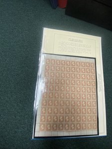 #65 3cent Washington sheet of 100 from 1861 with original gum Rare