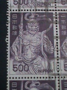 ​JAPAN STAMP-JAPANESE BUDDHA WITH BEAUTIFUL CANCELL-USED BLOCK OF 6-EST.-$6 F