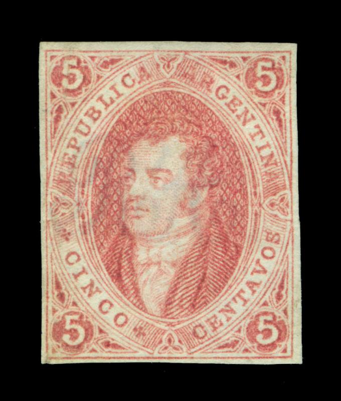 ARGENTINA 1864  RIVADAVIA - clear print -  5c brown rose  Scott # 8  mint MH VF