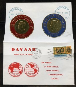 GREAT BRITAIN LOCAL DAVAAR ISLAND J. F. KENNEDY GOLD FOIL SET ON TWO  FDCS