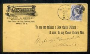 1870's FRASER & BENSON CHEESE FACTORY advertising cover, 1¢ tied ROME N.Y.