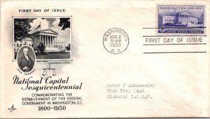 FDC 1950 SC #991 Artcraft Cachet - Washington DC - Single - F76376