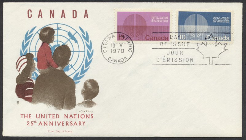 1970 #513-514 United Nations 25th Anniversary FDC Jackson Cachet Ottawa