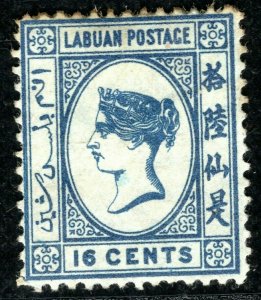 North Borneo LABUAN QV SG10x 16c (1881) WATERMARK REVERSED Mint MM c£170 XBLUE13