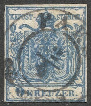 AUSTRIA 1854 9 Kr, Type IIIc, PAKS, Hungary cancel, Sc 5e, VF