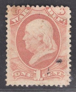 US Stamp #O114 1c Rose Red War Department USED SCV $4.00
