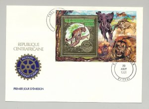 Central Africa 1981 Rotary Leopard 1v Gold Deluxe S/S Perf & Imperf on 2 FDC