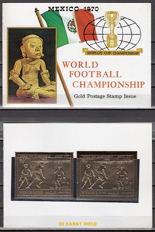 Manama, Mi cat. 269 A-B. World Cup Soccer Championship, Gold Foils S/Folder. ^