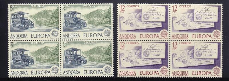 Andorra Spanish   #111-112  MNH  1979  Europa  postal history in blocks of 4