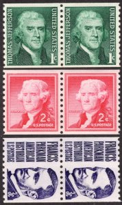 United States Scott #1299, 1055, 1297 MINT Coil Pairs NH OG,  fresh crisp color.