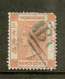 Hong Kong, Scott #19a, 30c QV, Fine Centering, Wmk 1, Used