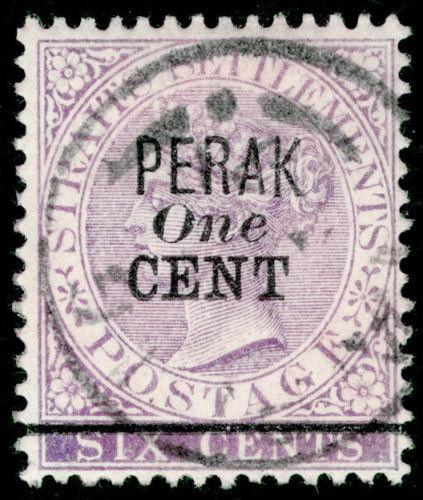 MALAYSIA - Perak SG44, 1c on 6c lilac, VERY FINE USED CDS. Cat £160.