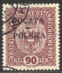 POLAND #50 SCARCE Used w/ Cert - 1919 90h Red Violet