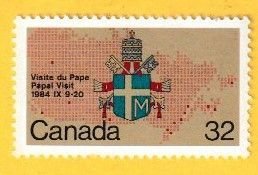 CANADA SCOTT#1030 1984 COAT OF ARMS POPE JOHN PAULL II - MNH