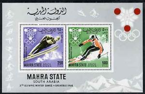 Aden - Mahra 1967 Grenoble Winter Olympics perf m/sheet (...