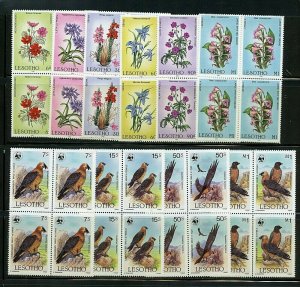 Lesotho #496-501, 512-5 (LE051) Comp sets blocks of 4, Flowers & Birds,CV$109.60