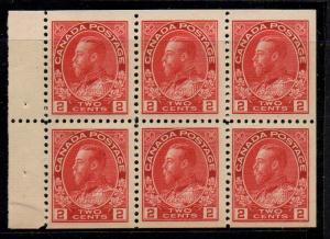 Canada Sc 106a 1911 2c car G V Admiral stamp bklt pane of 6