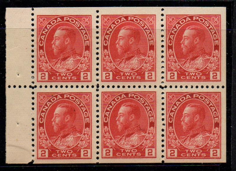 Canada Sc 106a 1911 2c car G V Admiral stamp bklt pane of 6