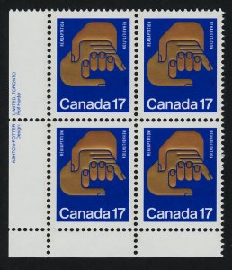 Canada 856 BL Plate Block MNH Helping Hands