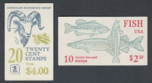 US Sc BK142, BK154 MNH. 1982 Bighorn Sheep & 1986 Fish, 2 diff Intact Booklets