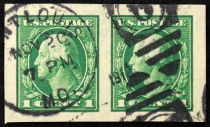 U.S. Used Stamp Scott #408 1c Washington Pair, Superb Jumbo. St Louis CDS Cancel
