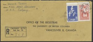 1966 Registered Cover Alberta Calgary ALTA Sub 78 to Vancouver BC