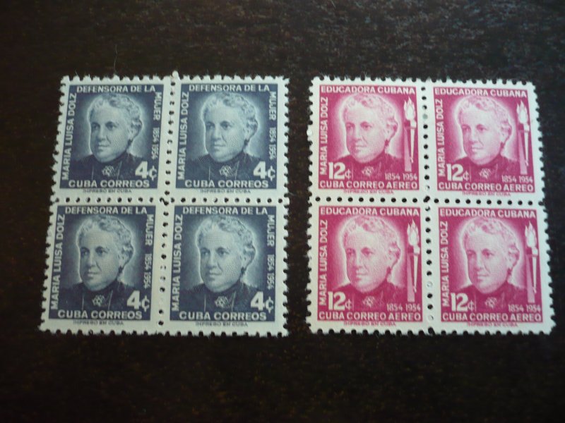 Stamps - Cuba - Scott#534,C108 - Mint Hinged Set of 2 Stamps in Blocks of 4