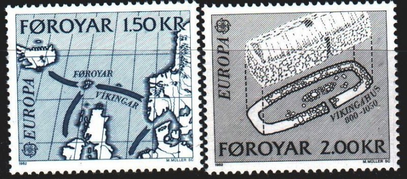 Faroe Islands. 1982. 70-71. Historical events, map, europe-sept. MNH.