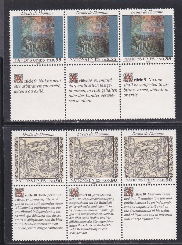 United Nations - Geneva # 193-194, Human Rights Strips of 3 NH, 1/2 Cat.