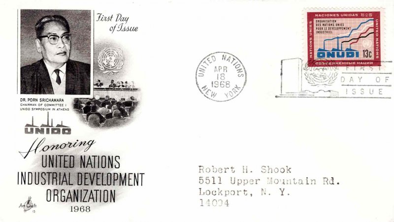 United Nations 1968 FDC Sc 186 Industrial Develop Artcraft Cachet UN New York