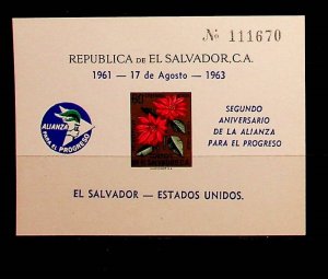 SALVADOR Sc C192E NH SOUVENIR SHEET OF 1960 - OVERPRINT IN BLUE - FLOWERS