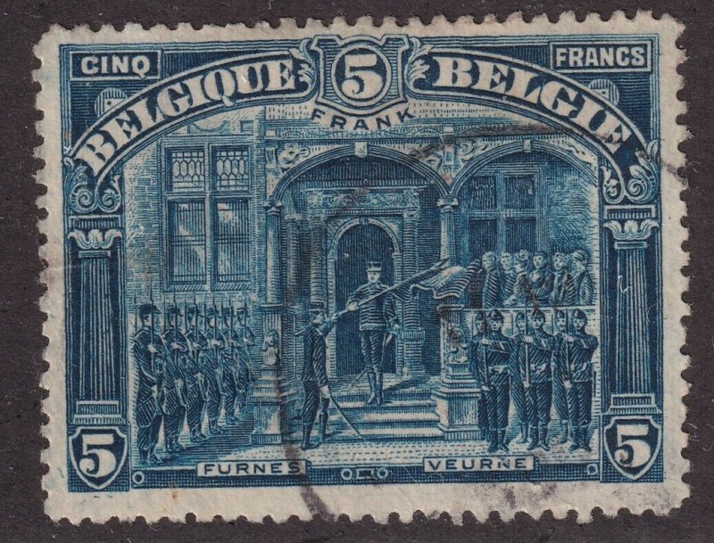 Sc# 121 Belgium King Albert I at Furnes 5fr used Perf 14 CV $125.00