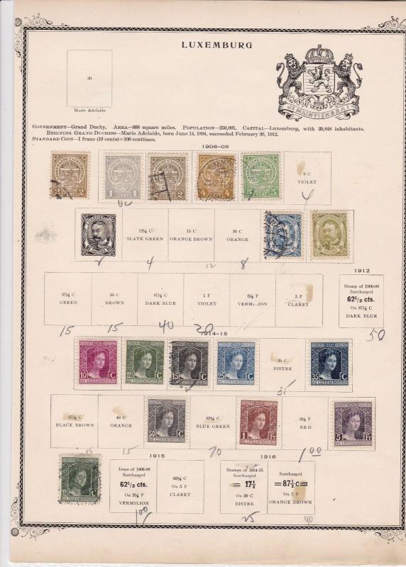 luxembourg stamps on 2 album page ref 13441